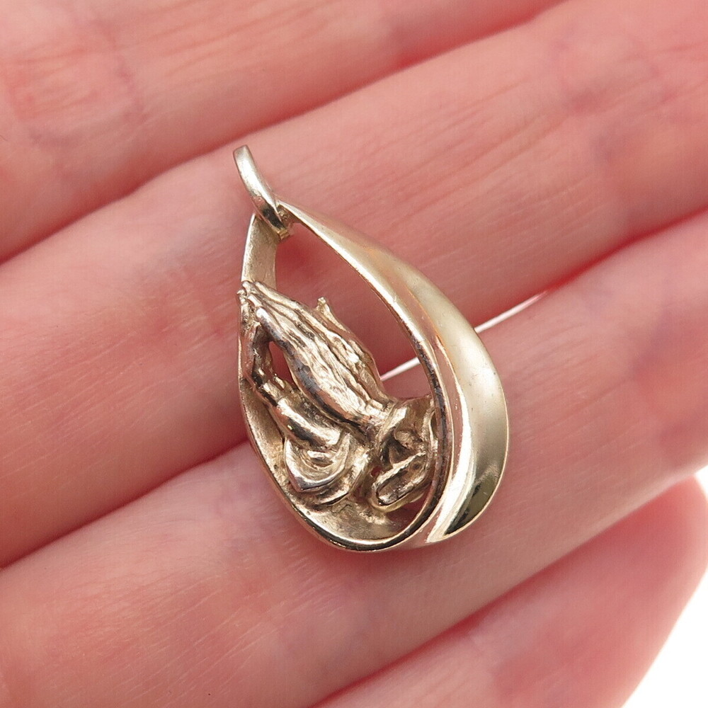 HFB Henry F. Barrows 925 Sterling Gold Plated Vintage Prayer Hands Charm Pendant